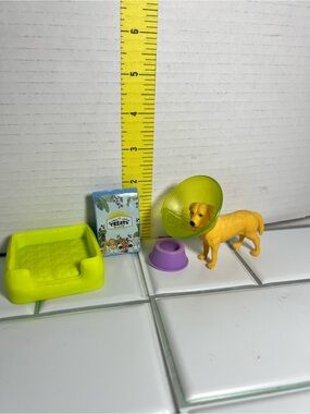Kids Toy Dog Playset with Lime Green Bed, Yellow Dog & Purple Bowl barbie